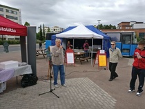 Mikko Kuoppa puhui Vasemmiston kesäjuhlassa kesäkuussa 2018